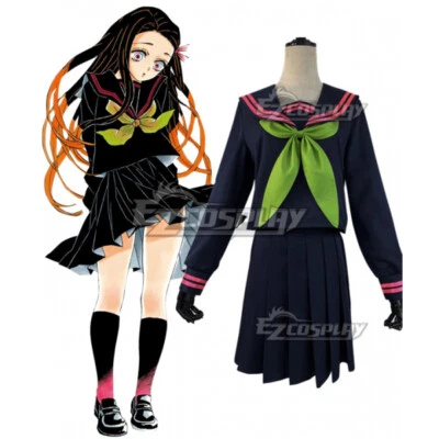 Nezuko Kamado Kimetsu Academy School Uniform Outfit Dress Anime Cosplay Costume - Image 1 of 4