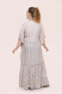 Plus Size Boho Floral Print Paisley Gypsy Grey Kimono Cardigan Hippie Duster - - Picture 1 of 5