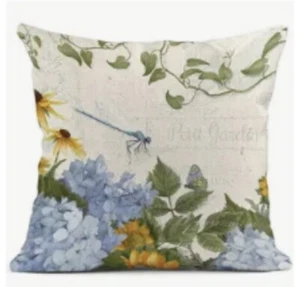 Dragonfly Hydrangea Pillow - Cushion Cover NWT La Petit Jardin 2 - Picture 1 of 3
