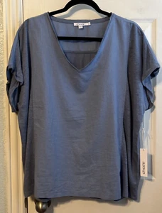 Chico's Vapor Blue Linen Mixed Material Short Sleeve Top Size 3(16/18)NWT - Picture 1 of 11