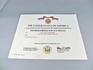 Meritorious Service Medal Certificate US Army, US Navy, US Air Force, USMC USCG  - Picture 1 of 1