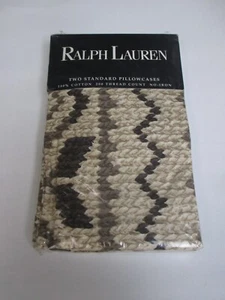 Ralph Lauren AUCKLAND Neutral Brown Printed Stitches 2 Standard Pillowcases - Picture 1 of 9