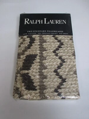 Ralph Lauren AUCKLAND Neutral Brown Printed Stitches 2 Standard Pillowcases - Image 1 of 4