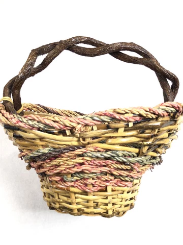 Gorgeous Vintage Basket Wood & Wicker Braided Handle Unique Primitive Decor Home Cover
