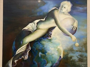 🔥 Fine Vintage French Modern Surrealist Fantasy Mythology Goddess Oil Painting - Picture 1 of 24
