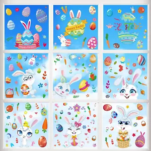 9 Sheets Easter Window Clings for Glass Windows, Easter Decorations Bunny Radish - Picture 1 of 12