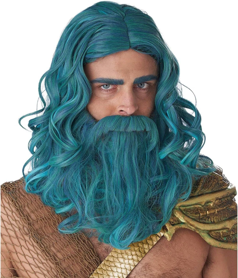 Mens Ocean King Wig and Beard Adult Halloween Set