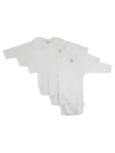 Bambini Baby Rib Knit White Cotton Long Sleeve Bodysuit 3-Pack For M - Picture 1 of 3