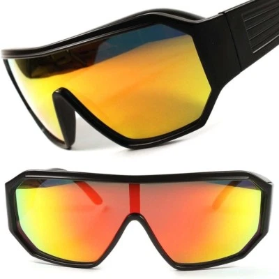 Retro Futurista Ciencia Ficción Fiesta Disfraz Rojo Lente Espejada Negro Envoltura Gafas de Sol Foto 1 de 4