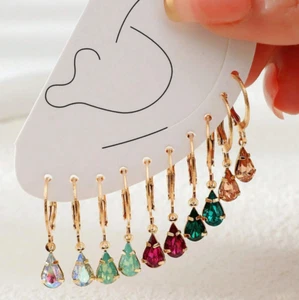 10 PCS Gold Drop Earrings 18k Gold Plated Gemstone Lab Created Hot Valentin Gift - Picture 1 of 3