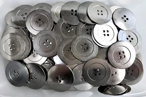 38mm 60L Silver Polished Metal 4 Hole Industrial Thin Rustic Large Buttons Q496A - Picture 1 of 1