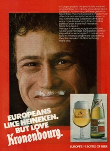 1981 Vintage Print Ad Europeans Like Heineken But Love Kronenbourg Bottle Beer - Picture 1 of 2