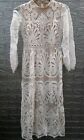 New Bohme Geraldene Lace Long Sleeve Lined Dress White/Tan Size Small