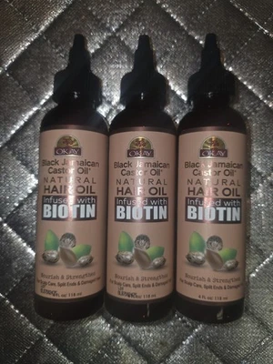 Okay Aceite de Ricino Negro Crecimiento del Cabello Infundido con Biotina 4 fl OZ Lote de 3 Foto 1 de 2