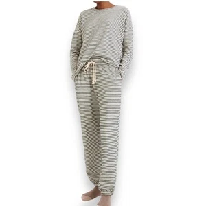 Madewell Saunter Green Stripe Lounge Pajama Jogger Set Cotton Blend Size S - Picture 1 of 10