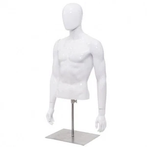Plastic Half Body Head Turn Male Mannequin with Base - Color: White - Picture 1 of 5