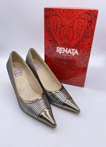 Renata Ladies Italian Leather Bronze Silver Stripe Heels UK size 5.5 (PG139K17) - Picture 1 of 14