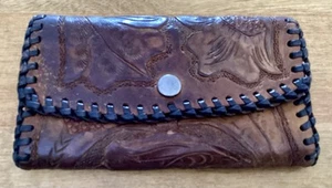 VTG Hand Tooled Leather Key Case  W/Flower Design, Laced Edges, 4 Hook Key Fob - Picture 1 of 5
