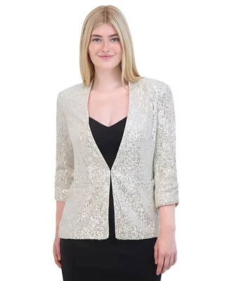 Eliza J Women's Collarless Long-Sleeve Sequin Jacket - Silver - XS - Image 1 of 2