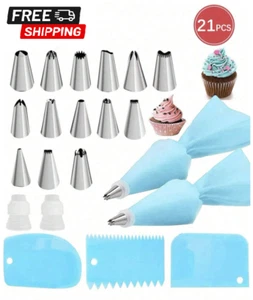 21pcs Set Blue Cake Decorations Kit With Cake Pipping Bag And Coupler NEW - Picture 1 of 4