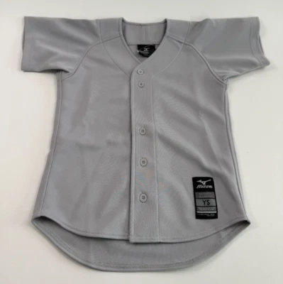 Camiseta deportiva gris Mizuno joven niño abotonada ropa de equipo de béisbol YS NUEVA CON ETIQUETAS Foto 1 de 4