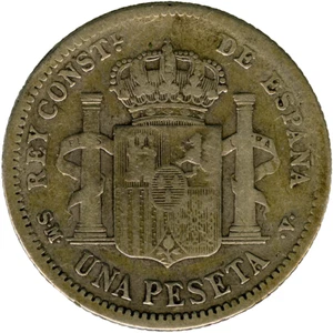 # SPAIN • 1 PESETA 1904 SMV• ALFONSO XIII ☆ SILVER (.835) ☆ KM#721 Cal#59 ☆C8297 - Picture 1 of 5