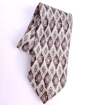 Di Bizzaro 手工丝绸领带棕色几何复古高级时装设计师男式 — 第 1/4 张图片