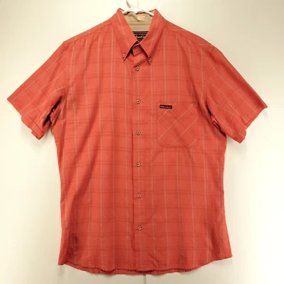 Vintage Marlboro Classics Red Orange Plaid Men's L Button Down Cotton Shirt - Image 1 of 4