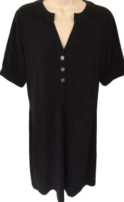 Jaclyn Smith Women’s Dress S Black Short Sleeve Open V Neck Buttons - Image 1 of 4