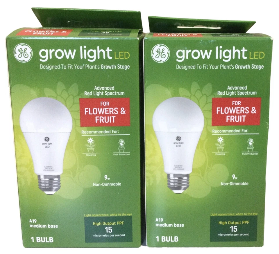2pk GE Grow Light LED Advanced Red Light Spectrum for Flowers & Fruit 9w A19 MED - Изображение 1 из 1