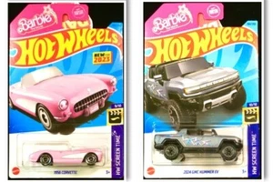 Hot Wheels, Barbie The Movie 1956 Corvette Pink & 2024 GMC Hummer EV Lot of 2 - Picture 1 of 14