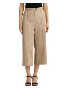 Lauren Ralph Lauren Brienda Women’s Wide Leg Crop Pants size 16 NWT Belted Tan - Picture 1 of 11