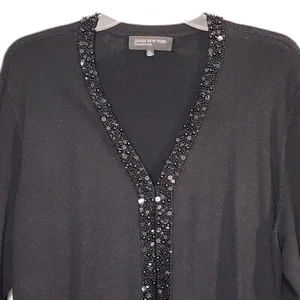 Jones New York Sweater Sz XL Black Knit 3/4 Sleeve Beaded Cardigan Evening Wear - Picture 1 of 20