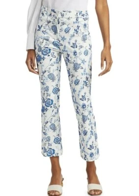 PANTALÓN FLORAL ACAMPANADO DE TIRO ALTO CROSBY MELROE AZUL Blanco Talla 8 NUEVO CON ETIQUETAS 5341 Foto 1 de 4