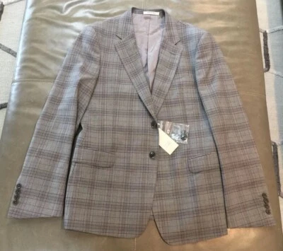 NWT Armani Collezioni Trend Light Grey Plaid Mens Jacket 100% Wool 50R 40R $1395 - Image 1 of 4