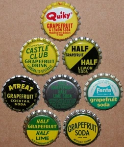 Vintage soda pop bottle caps GRAPEFRUIT FLAVORS Lot of 8 different new old stock - Picture 1 of 3