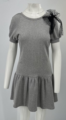 Abito rosso Valentino grigio manica corta vita bassa spalle fiocco accento cambio tg L