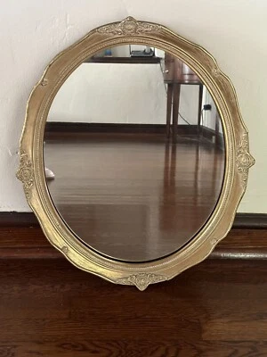 Hermoso Espejo Fino Antiguo Hoja de Oro Tallado Ovalado Marco Madera Dorada Foto 1 de 4