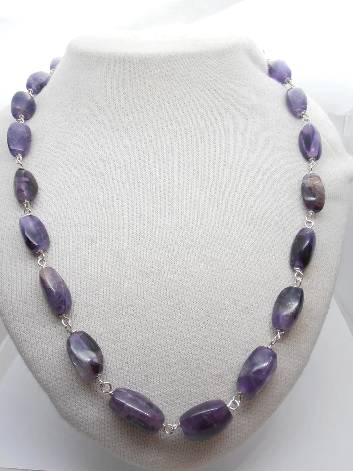 Collana in Argento 925 con Ametista naturale - Girocollo Pietre Dura Viola - Immagine 1 di 4