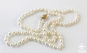 14k Yellow Gold ~4mm White Round Pearl 17" Choker Necklace - Picture 1 of 5