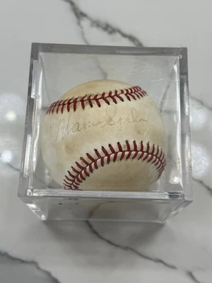Warren Spahn Signed Baseball HOF Braves Legend Autograph w/ Display Cube No COA - Image 1 of 4