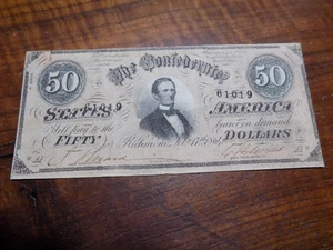 1864 Confederate States of America $50 Dollars - Criswell # T-66 - AU - Picture 1 of 2