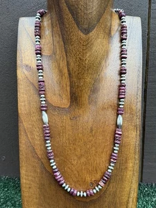 Sterling Silber lila stachelige Auster mit mehreren Perlen Perlen Halskette. 24 zoll. Geschenk - Bild 1 von 12