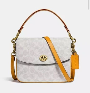 Rare coach Cassie 19 4142 White Gray Signature Bag Colorblock - Picture 1 of 13