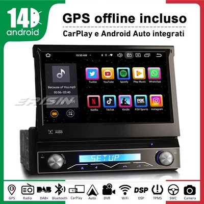 1 Din Android 14 Universal Autoradio CarPlay DVD BT5.0 WiFi DAB+Navi GPS IPS SWC - Immagine 1 di 4