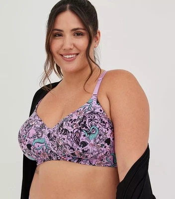 Torrid Dream Wire Free Lightly Lined Everyday Bra Size 44DD Purple Skull Rose - Image 1 of 4