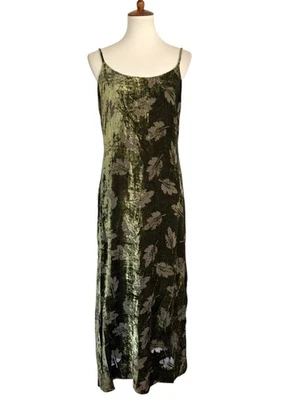 Maxi Vestido Sin Mangas TESSUTO Vintage Terciopelo Verde Mezcla Seda Burnout Y2K Años 90’s Grande Foto 1 de 4