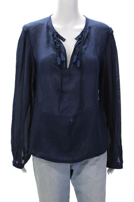 Blusa azul oscuro con detalle de borla de seda talla 12 Diane Von Furstenberg para mujer Foto 1 de 4