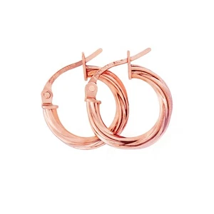 9ct Rose Gold Jewelco London Twist Hoop Earrings - Picture 1 of 3