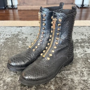 Jeffrey Campbell Black Leather Tonette Snake Combat Boot Size 11 - Picture 1 of 8
